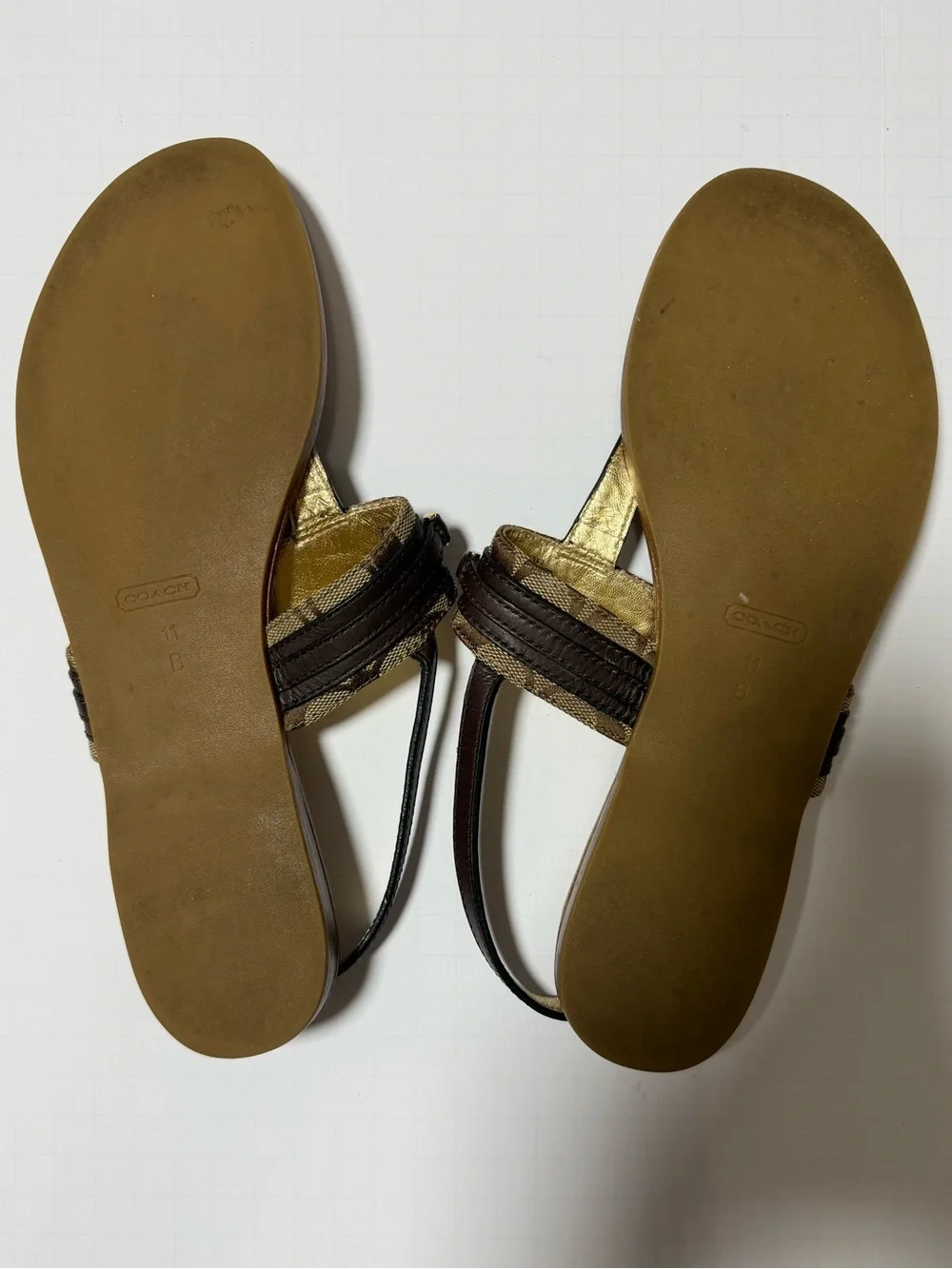 Coach Sammy T-strap Sandal Brown Gold Size 11